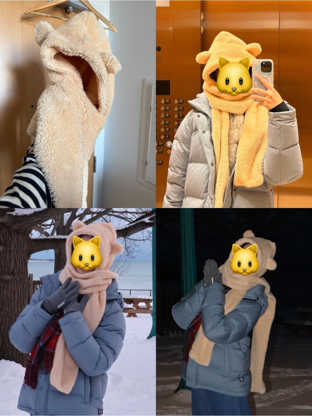 Plush Teddy Bear Hooded Scarf in Soft Beige